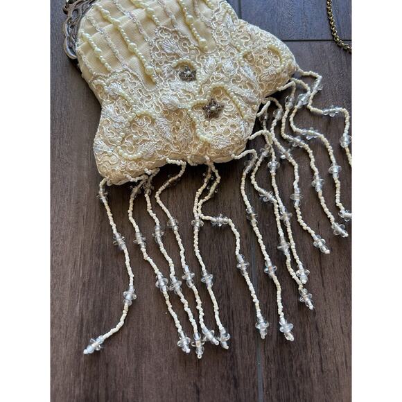 VTG Wayne M. Kleski Cream White Beaded Small Flapper Style Crossbody Purse - Picture 5 of 9